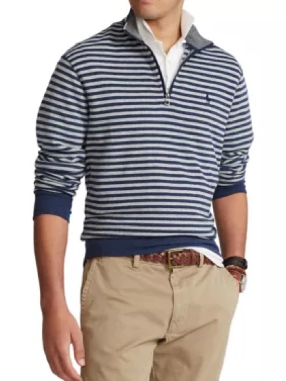 Polo by Ralph Lauren Navy and White Striped Zip-Neck Sweater
